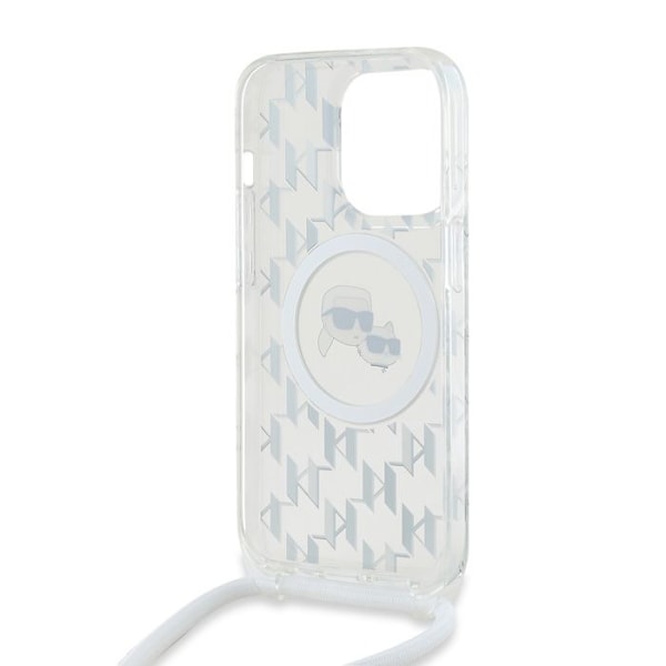 Coque MagSafe iPhone 14 Pro med IML Monogram Crossbody Elegant Karl Lagerfeld Transparent Vit
