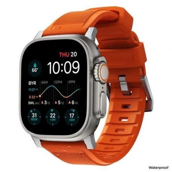 Ranneke Apple Watch - NOMAD - Malli 6-9-SE-Ultra-Ultra 2 - Hopea - FKM-kumista - Yhdistetty Silver, Orange