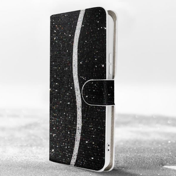 Cover til Samsung Galaxy A54 5G Glitter Disco Wallet Video Support Sort Svart