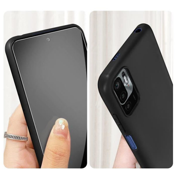 AVIZAR kotelo Xiaomi Redmi Note 10 5G:lle ja Poco M3 Prolle - musta - kova kuori ja karkaistu lasikalvo Svart