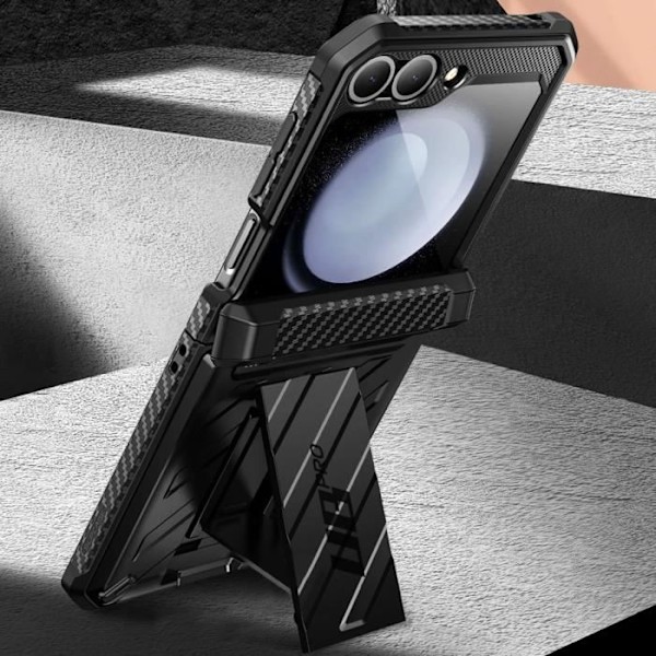Samsung Z Flip 6 Shockproof Full Cover Case med Kickstand Support Supcase Sort Svart
