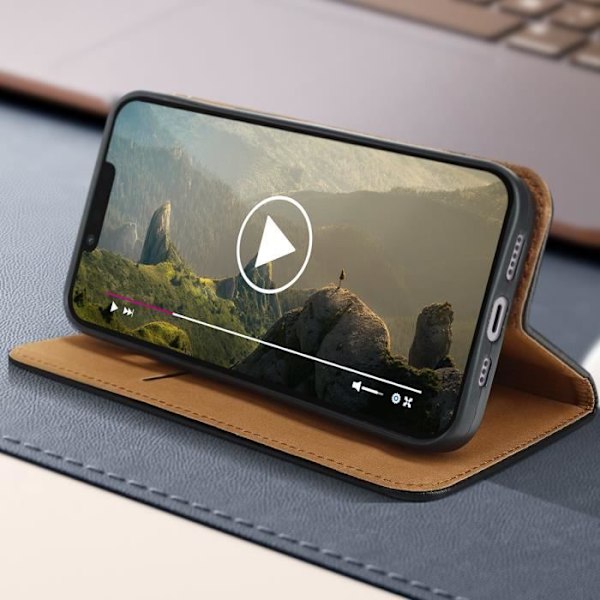 iPhone 14 nahkakotelo, musta läppäkotelo