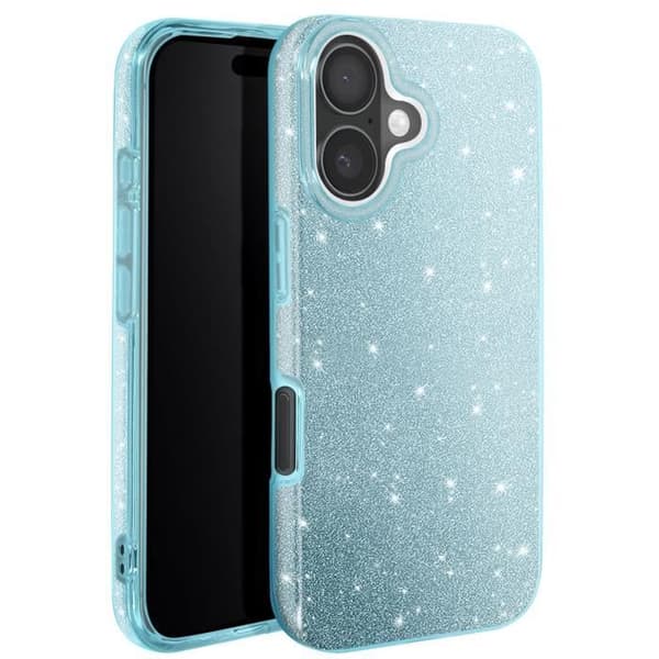 Glitteret Cover - iPhone 16 Plus - Stødabsorberende - Glamour Design - Blå Farve Blå