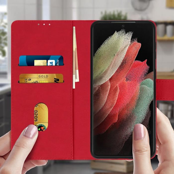 Etui för Samsung Galaxy S21 Ultra - Chesterfield - Röd - Semi-hård - Magnetisk - Videostöd Röd