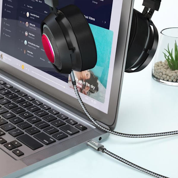 Lydkabel - LinQ - USB-C til Jack 3.5mm - Flettet nylon - 1.5m - Tabet lydkvalitet