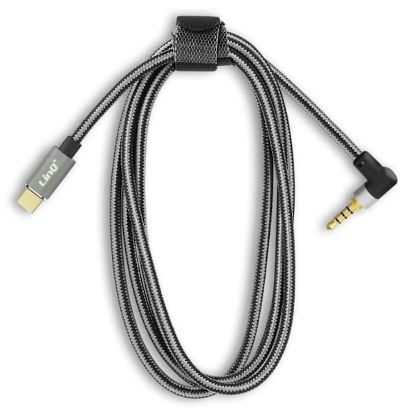 USB-C-kabel till jack 3,5 mm 4-stift hane vinklad kontakt Nylon 1,5 m LinQ Svart