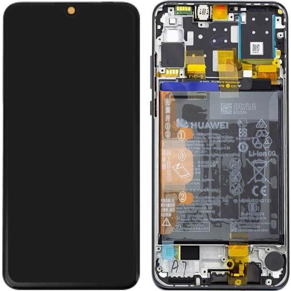 Block Komplett Huawei P30 Lite LCD Display Batteri 3340 mAh Original Svart Svart