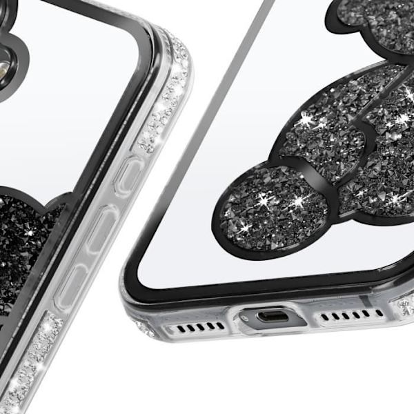 Suojakuori iPhone 16:lle - AVIZAR - Glitter Nalle - Kiiltävä tekojalokivi ääriviiva - musta Svart