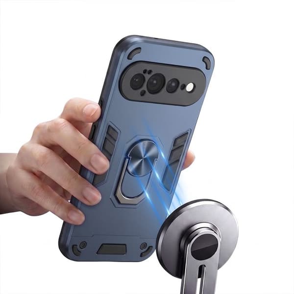 Stødabsorberende cover til Google Pixel 11 Pro XL med ring og kameradæksel i blå Blå