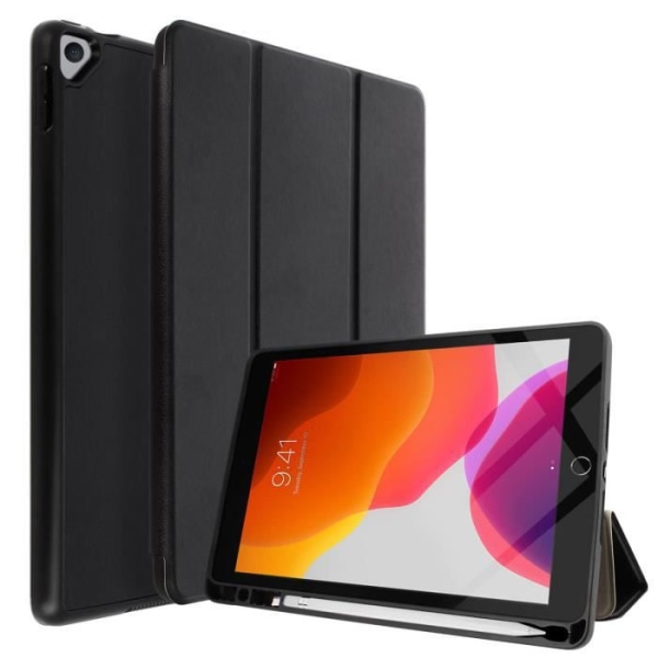 Étui iPad 2019 10.2 - AVIZAR - Tynd Design - Øko-læder - Videostativ - Indbygget Tastatur Svart