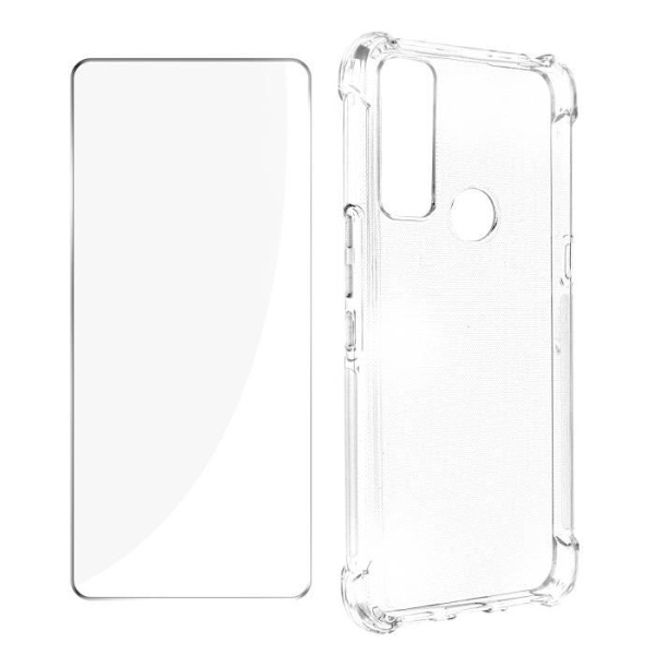 Etui og beskyttelsesfilm - AVIZAR - TCL 20R - Gennemsigtig silikone - 9H hærdet glas - 360° beskyttelse Vit
