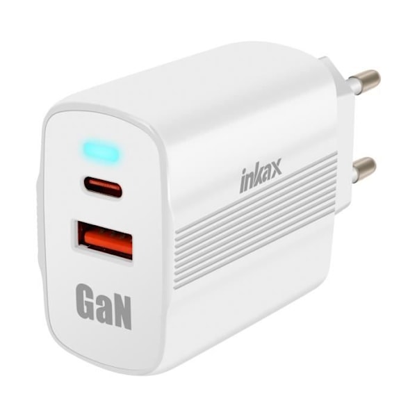 USB-C GaN 45W Nettoplade + Hurtigopladning USB Minimalistisk Format Inkax Hvid Vit