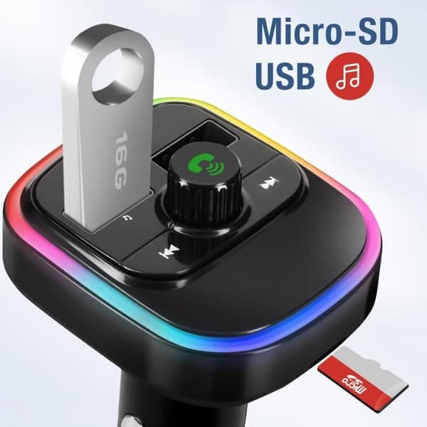FM Bluetooth-sender - C4 - USB QC 3.0 biloplader - USB-C 20W - Sort - Håndfri Svart