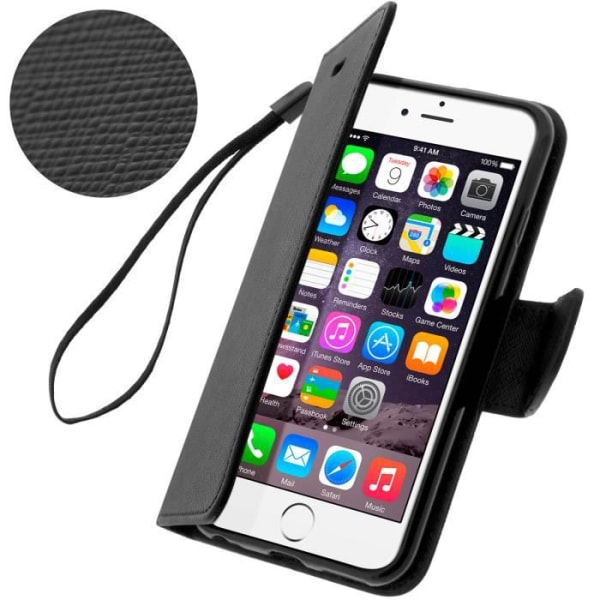 Housse Etui Folio - Avizar - iPhone 6/6s - Øko-læder - Sort - Støttefunktion Svart