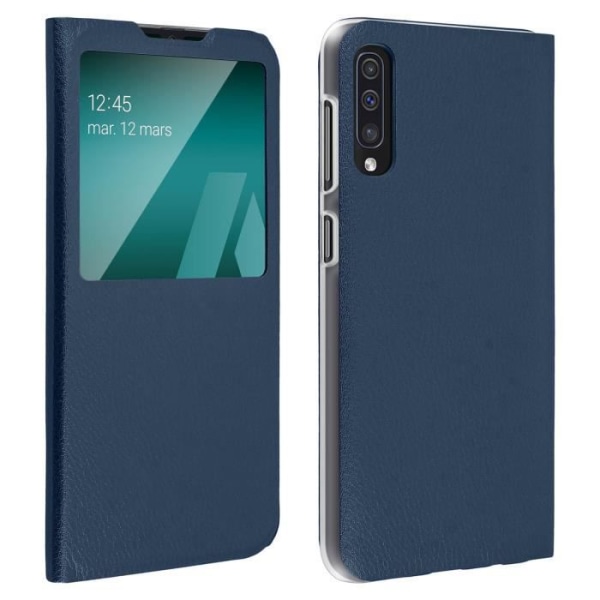 Hus til Samsung Galaxy A50 - AVIZAR - Kortholderetui - Visningsvindue - Blød Skal - Nats blå Midnattsblå