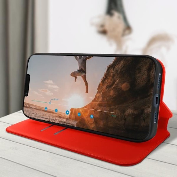 iPhone 14 Plus folioskal - AVIZAR - Röd - Korthållarflik - Videostödsfunktion Röd