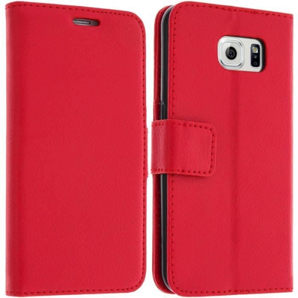 Housse Etui Folio - Avizar - Samsung Galaxy S6 - Simili-læder - Rød - Funktion støtte Röd