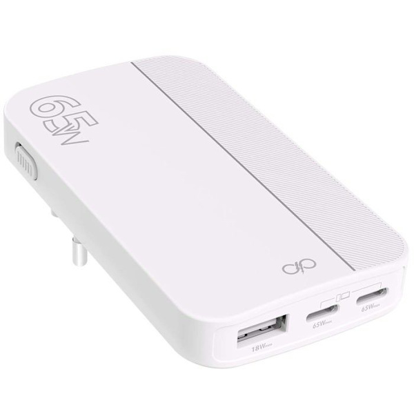 Strømadapter - FORCE POWER - Force Power Lite - 65W - USB-A + 2 USB-C - Fleksibel GaN Hvid Vit