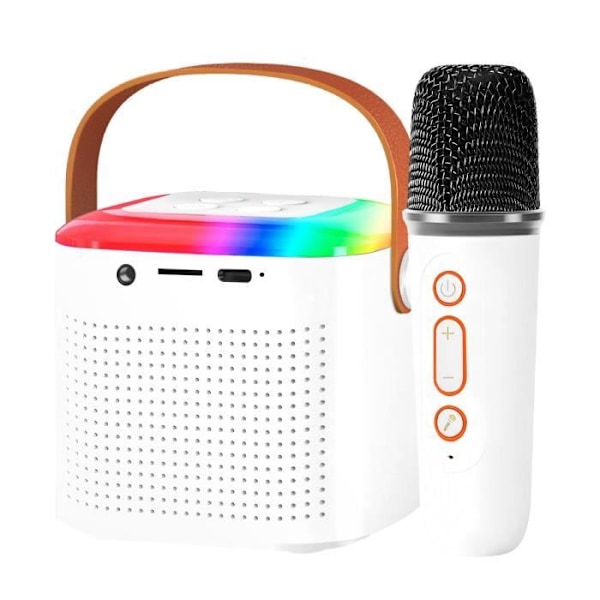 Mini LED Bluetooth-högtalare med trådlös mikrofon Portable Karaoke Kit Vit Vit