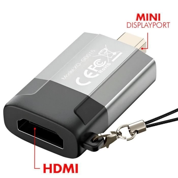 Mini DisplayPort hane till HDMI hona videoadapter 4K upplösning XO grå