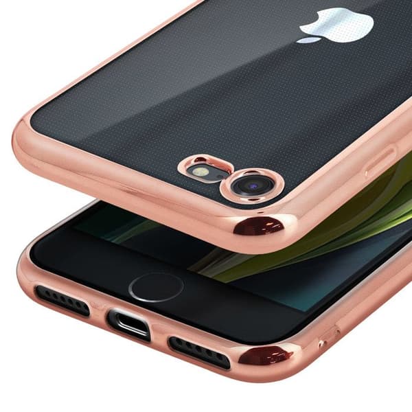Coque - AKASHI - iPhone SE 2020/8/7 - Blød Silikone - Gennemsigtig Bagside - Krom Finish Rosa