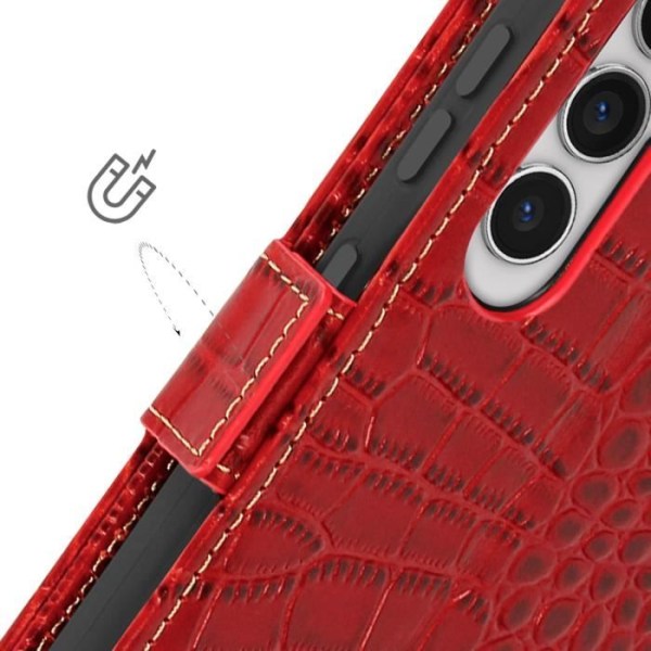 Nahkakotelo Samsung Galaxy S24 RFID-lompakkoon krokotiilikuvioinen punainen