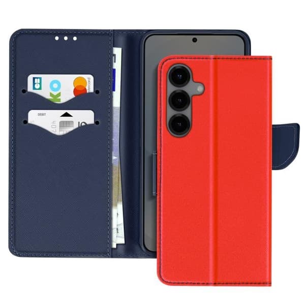Plånboksfodral - Samsung - Galaxy S25 Plus - Saffiano-läder - Blå/Röd - Heltäckande skydd Röd