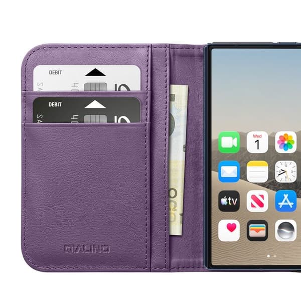 Fodral Plånbok för iPhone Duo i Läder med Fällbart Stöd Qialino Lila Violett