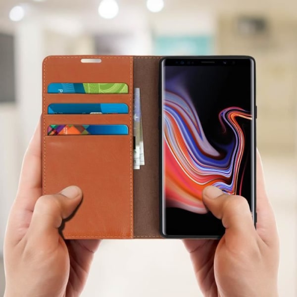Etui til Samsung Galaxy Note 9 - camel - Ægte læder - Pung etui - Videostøtte - Klap kamel