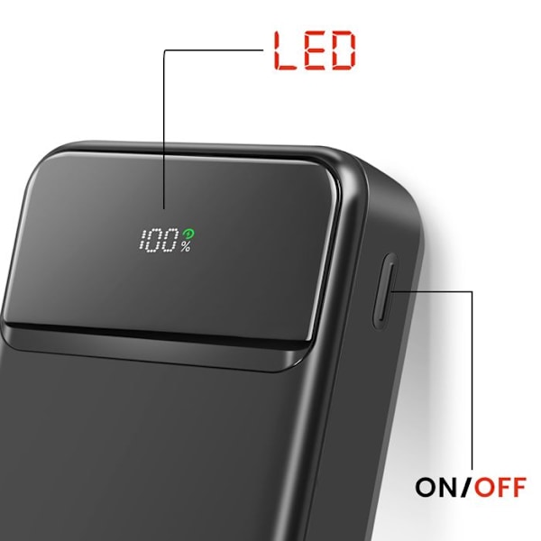 20000mAh Ulkoakku USB-C:llä ja 2 USB:llä, Kompakti LED-näyttö Swissten Musta Svart