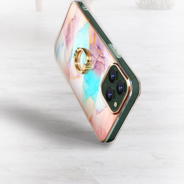 iPhone 11 Pro Bi-materiaalikuori, jossa on marmorikuvioinen kiinnitysrengas - monivärinen musta