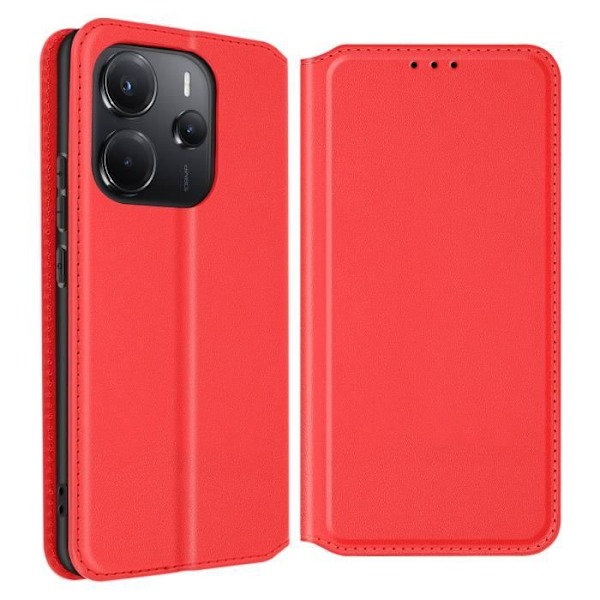 Xiaomi Redmi Note 14 4G:n punainen lompakkokotelo, jossa on korttipidike ja videotuki Röd