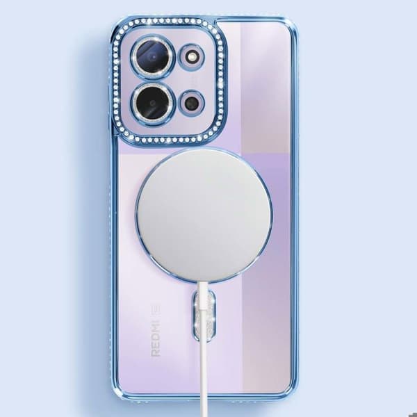 Coque MagSafe - AVIZAR - Redmi 15C - Strassad Blå - Stötskydd - Elegant och Transparent Blå
