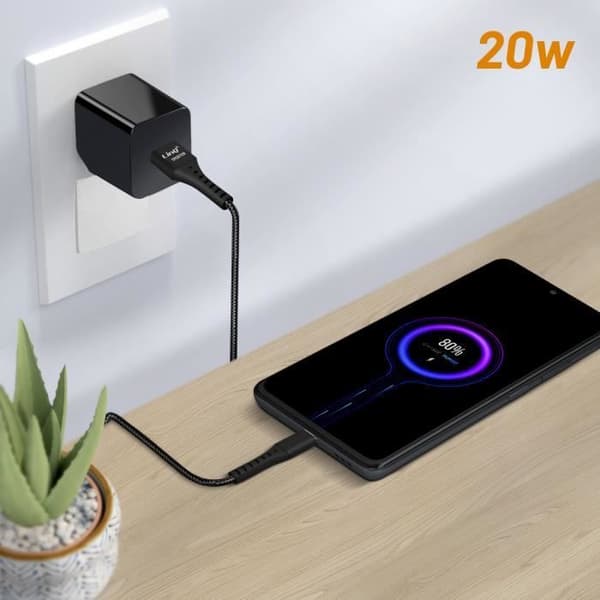 USB til USB-C-kabel 5A 20W Hurtigopladning Nylonflettet Anti-Tangle LinQ Sort