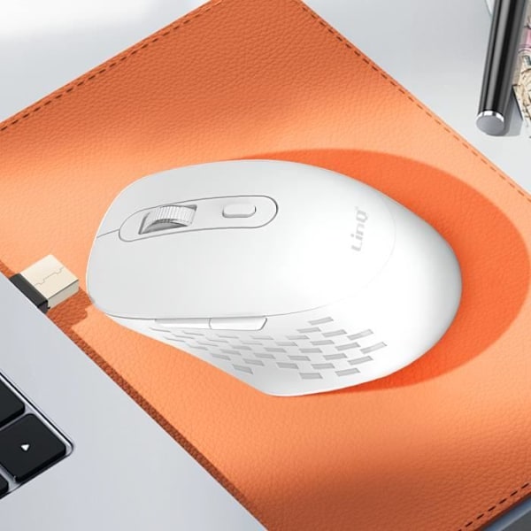 WiFi og Bluetooth 2.4G trådløs mus med USB C og USB Dongle LinQ White Vit
