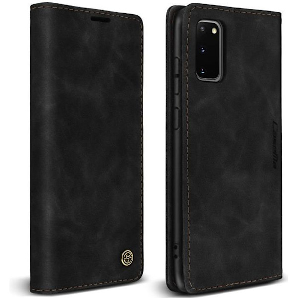 Etui för Samsung Galaxy S20 - AVIZAR - Vintage Svart - Plånboksfodral - Mjuk - Videostöd Svart