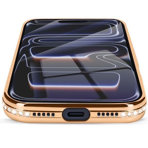 Skydd för iPhone 17 Pro Max - AVIZAR - MagSafe - Guldig kontur - Strass - Elegant skydd Gul