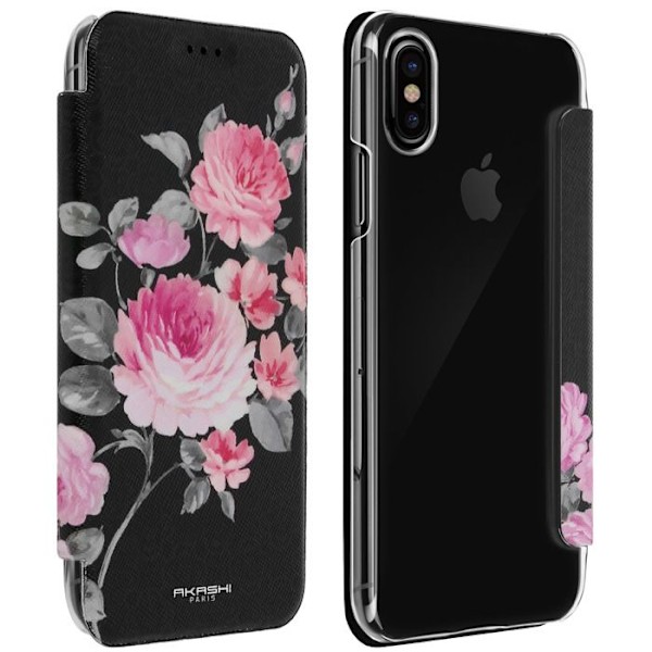 Hus iPhone X / XS Plånboksfodral Lotusblomma Akashi Transparent Skal Svart