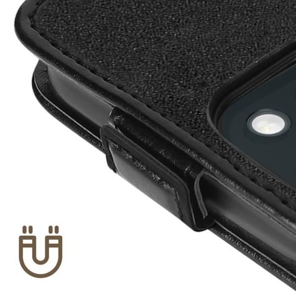 iPhone 15 -kotelo, pystysuora läppä ja musta korttipidike Svart