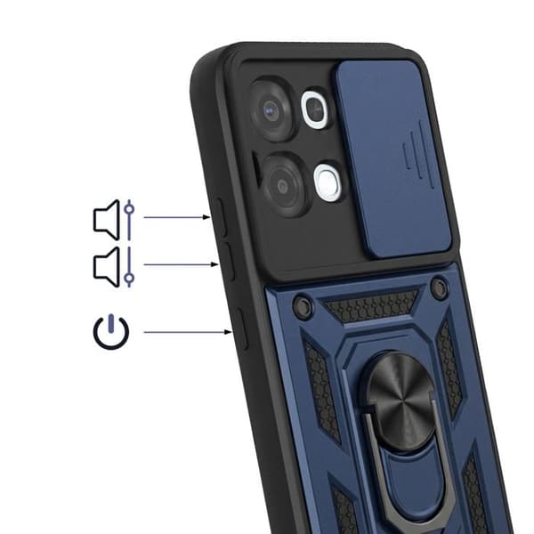 Fodral för Oppo A6 Pro med Stödring och Skjutbart Kameraskydd Blå Blå