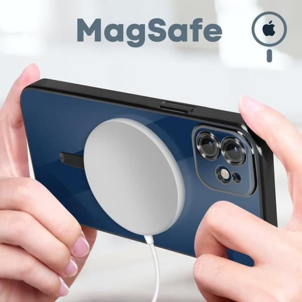 Coque - Apple - iPhone 12 - Sort Silikone - Krom Kant - Kompatibel med MagSafe Svart