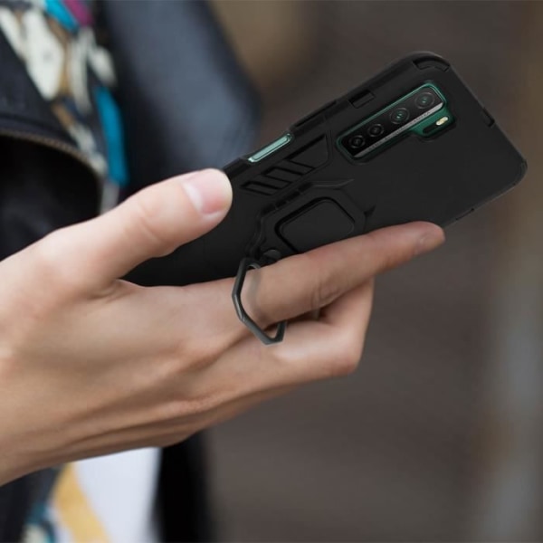 Coque - AVIZAR - P40 Lite 5G - Bi-material - Metallring - Videostöd - Svart Svart