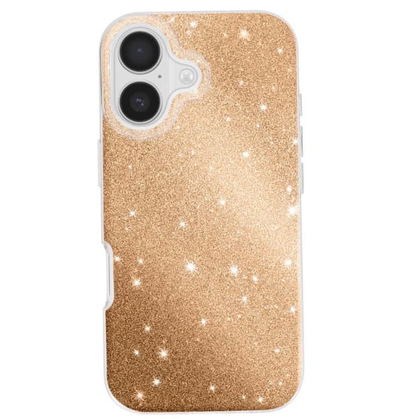 Cover - UNDERRETTE - iPhone 17 - Bi-Materiale - Glitrende Guld - Indbygget Håndledsrem Gul