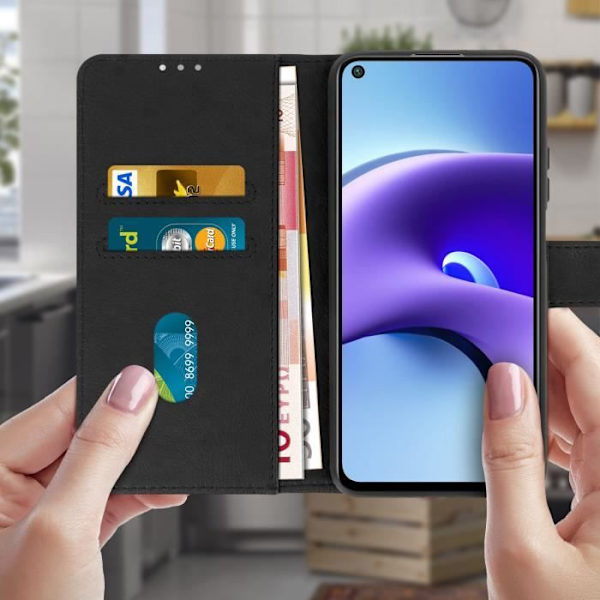 Etui - Xiaomi - Redmi Note 9T 5G - Beskyttelse - Kortholder - Video støtte - Sort Svart