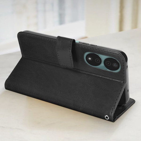 Plånboksfodral till Honor 90 Smart - MAYAXESS - Svart - Stativfunktion med handledsrem Svart