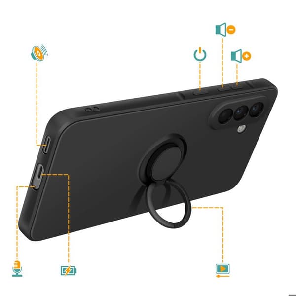 Soft-Touch Cover til Galaxy A57 med Magnetisk Støtte Ring Sort Svart