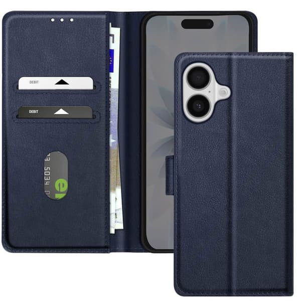 Plånboksfodral - AVIZAR - iPhone 17 - Syntetläder med prägling - Mörkblå - Stödfunktion Blå