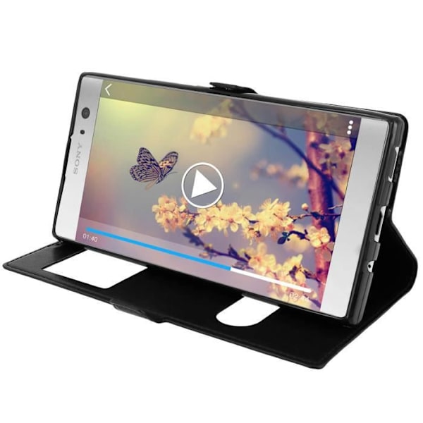 Housse Xperia XA2 - Sony - Coque Silicone Gel - Øko-læder - Dobbelt Vindue - Sort Svart