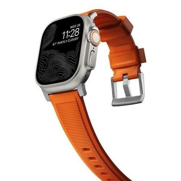 Armbånd til Apple Watch - NOMAD - Model 6-9-SE-Ultra-Ultra 2 - Sølv - FKM-gummi - Unisex Silver, Orange