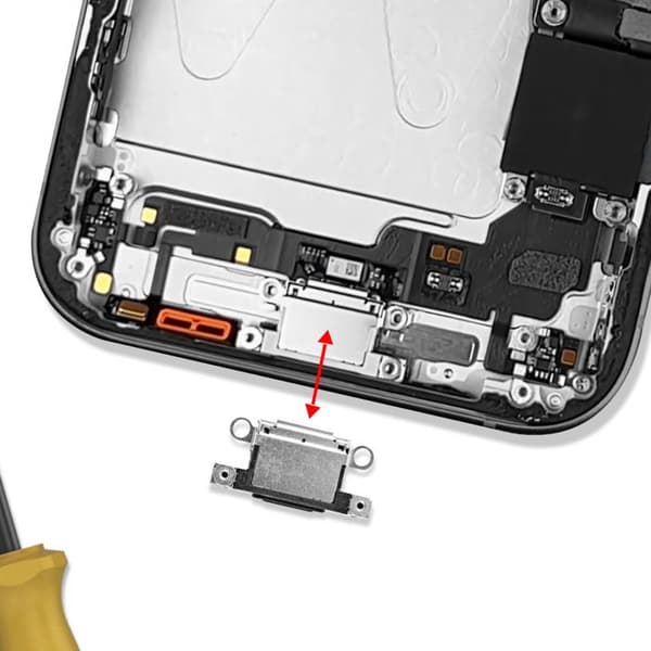 USB-C Oplade Connector - AVIZAR - iPhone 15 / 15 Plus - 28 Ben - Sort - Reservedel Svart